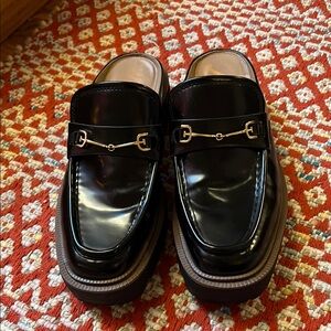 Sam Edelman Black Loafers Slip-On Mule size 10 EUC goldtone hardware